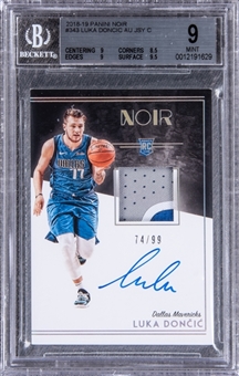 2018-19 Panini Noir #343 Luka Doncic Signed Patch Rookie Card (#74/99) - BGS MINT 9/BGS 10